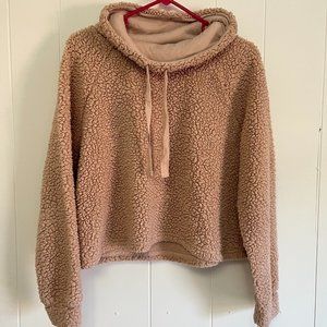 Hippie Rose Baby Pink Sherpa Cropped Pullover, Medium